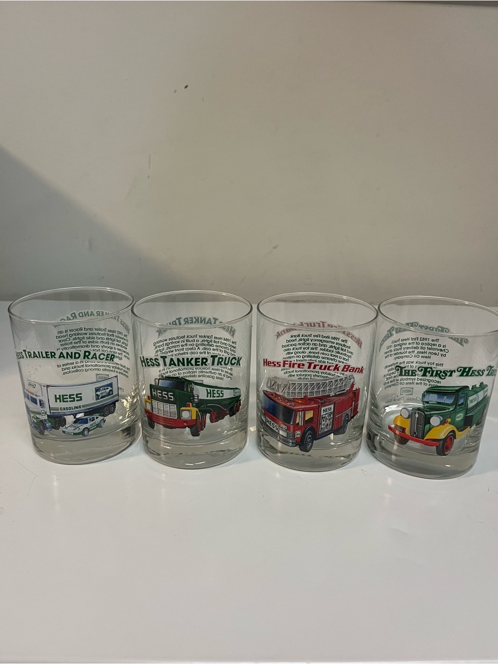 Vintage 1996 Hess Toy Truck Collector Series Glass Set of 4 Trailer Tanker Fire